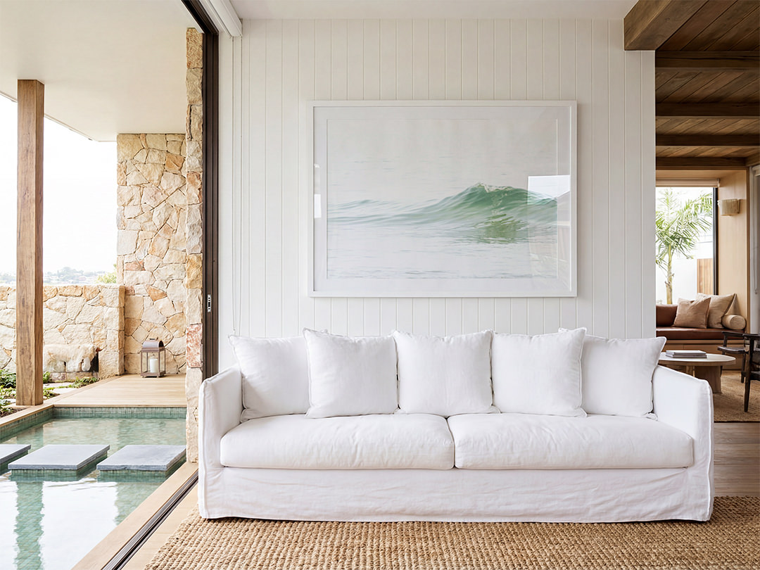 Green Ocean Waves No 5 - Fine art print by Cattie Coyle Photography in living room. © 2017, all rights reserved.