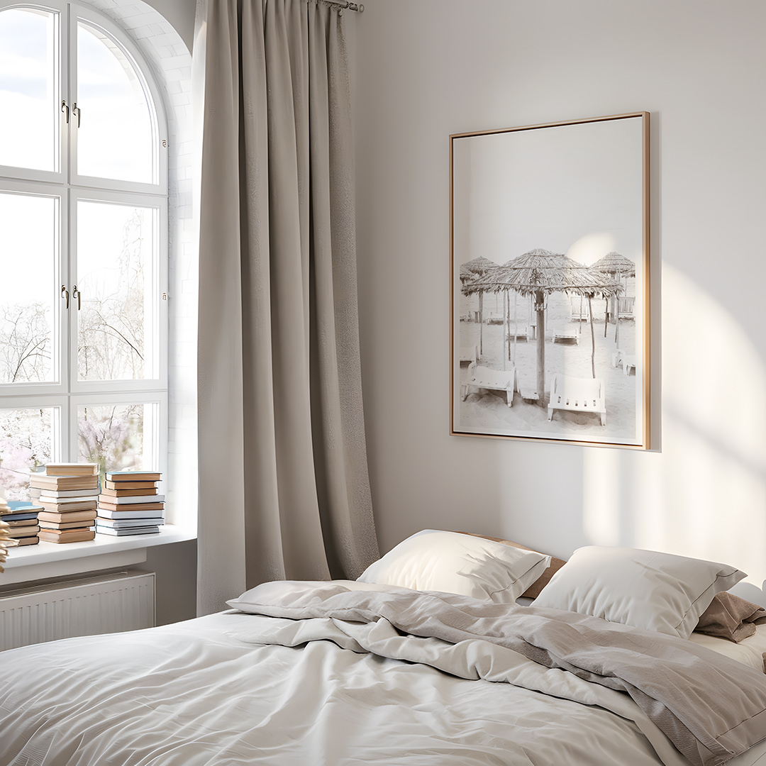 Beach Days No 2 - Fine art print by Cattie Coyle Photography in bedroom. © 2018, all rights reserved.