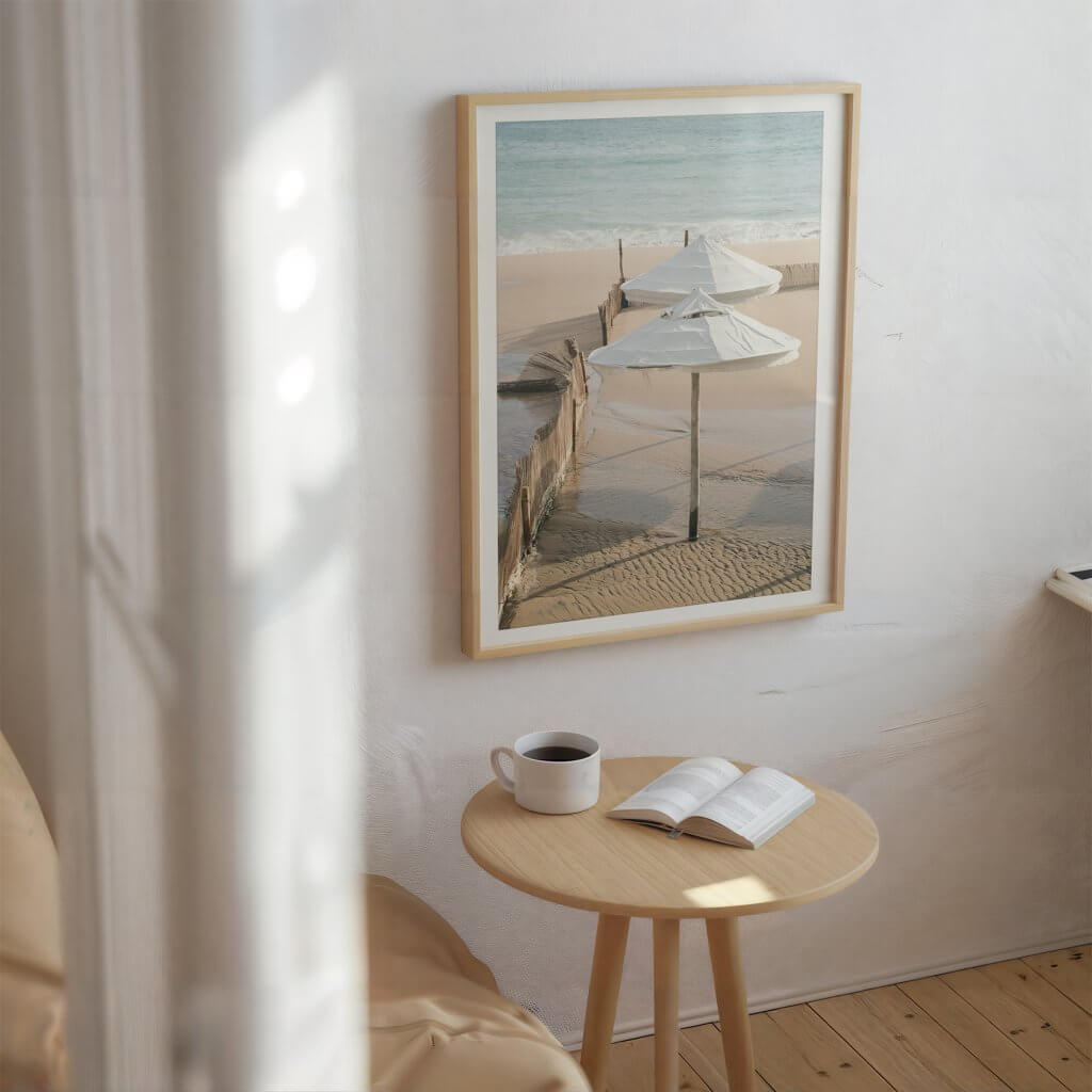 Beach Umbrellas - Art print by Cattie Coyle Photography in reading nook