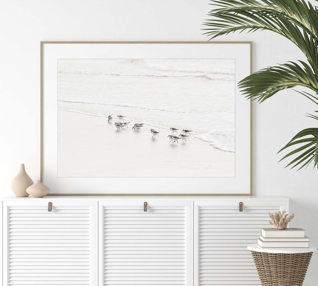 Sandpipers No 6 - Fine art print by Cattie Coyle Photography on dresser. © 2017, all rights reserved.