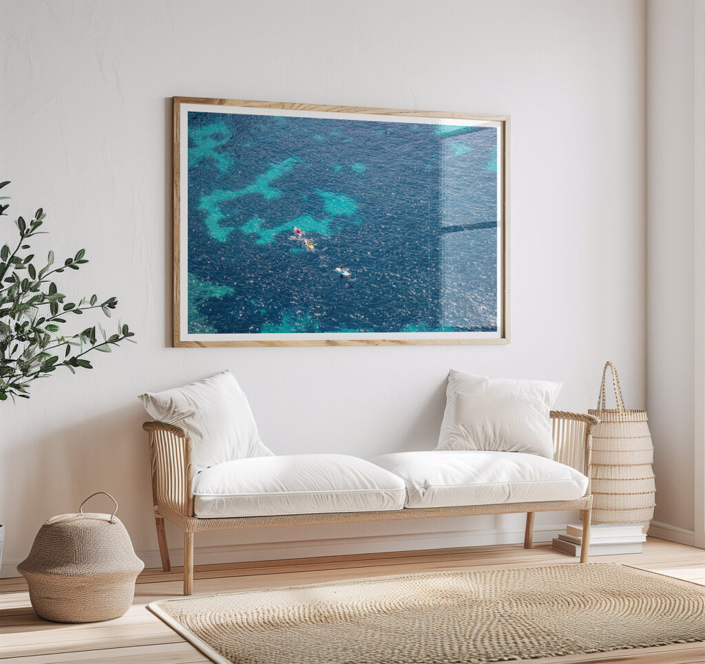 Côte d'Azur No 3 - Fine art print by Cattie Coyle Photography above couch. © 2019, all rights reserved.