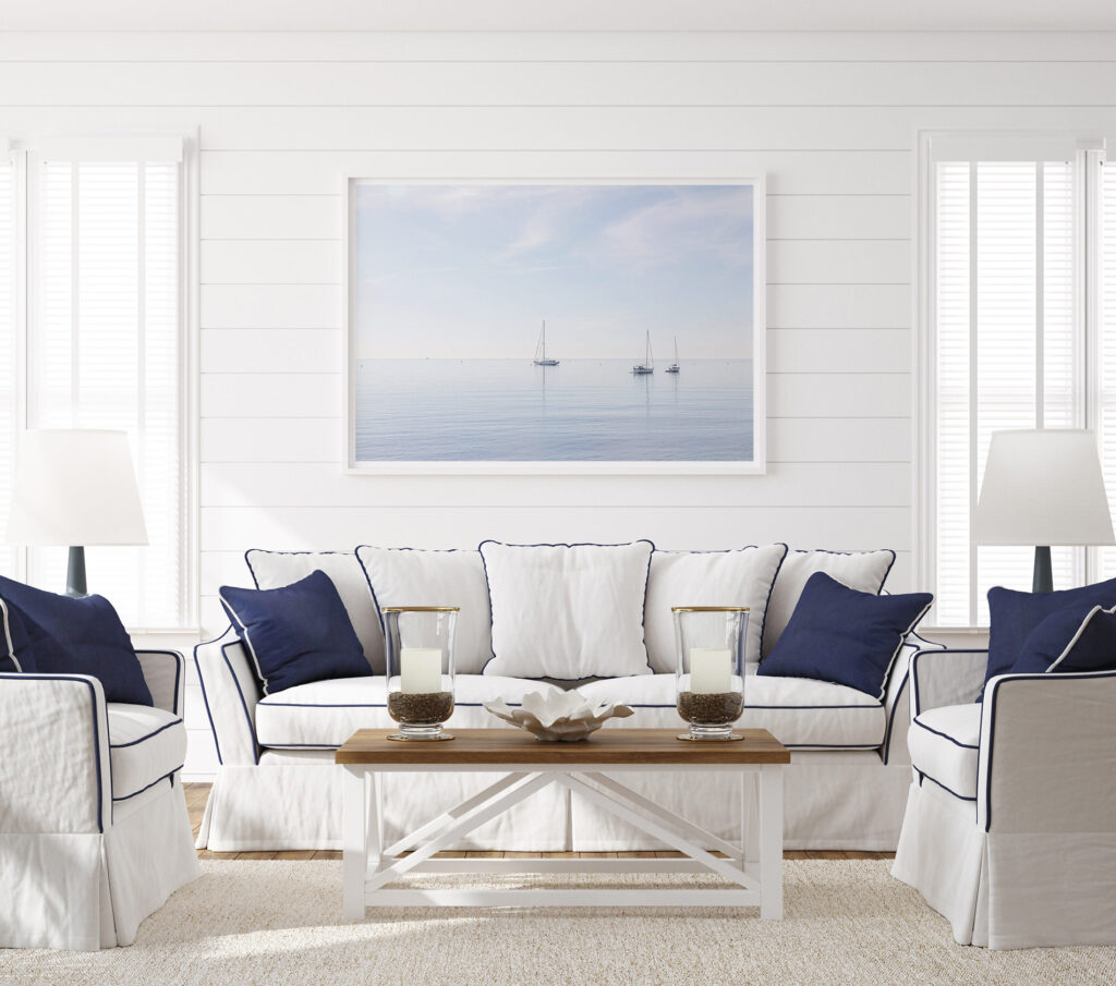 Boats No 6 - Fine art print by Cattie Coyle Photography in living room. © 2019, all rights reserved.