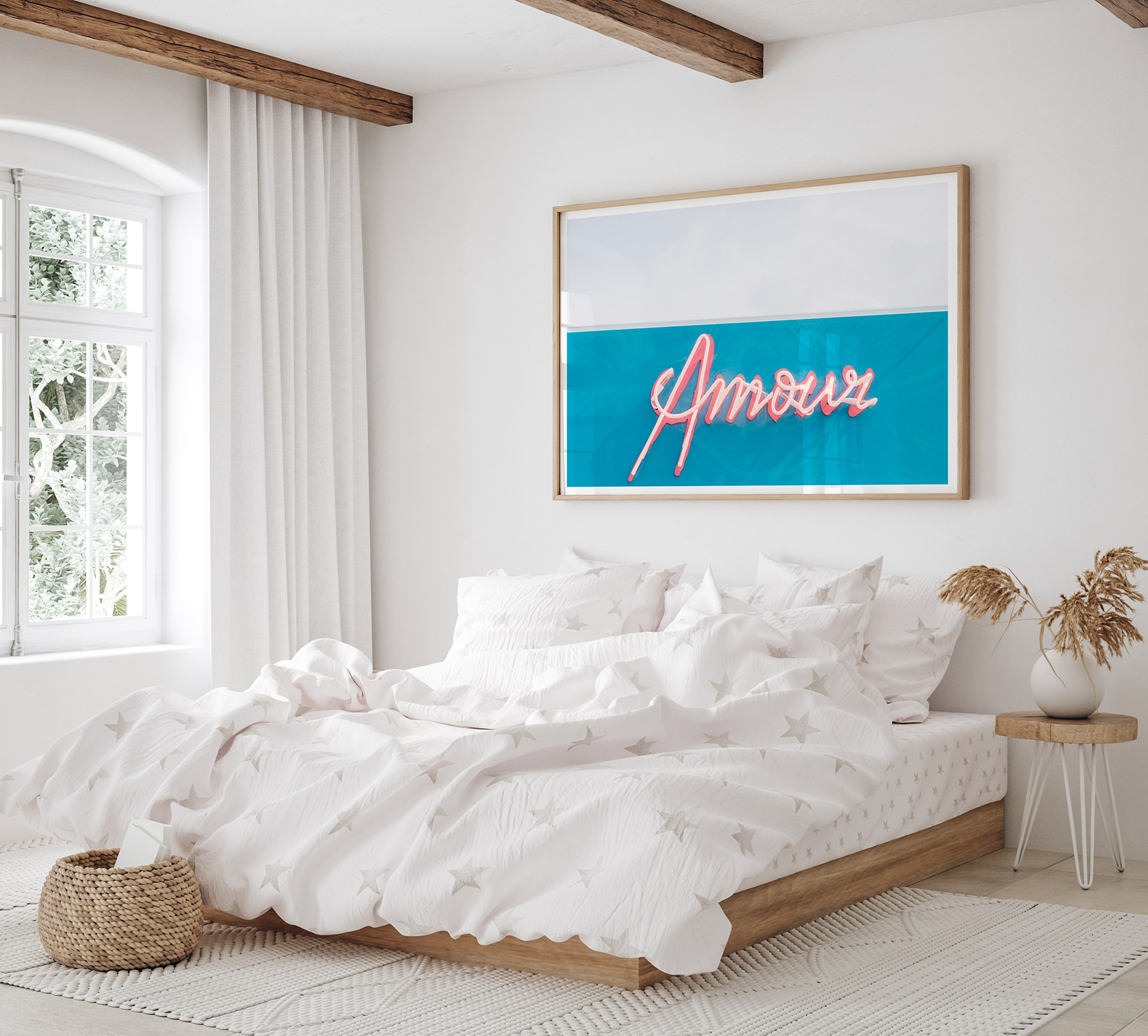 Love is in the air! Amour - Fine art print by Cattie Coyle Photography in bedroom. © 2019, all rights reserved.