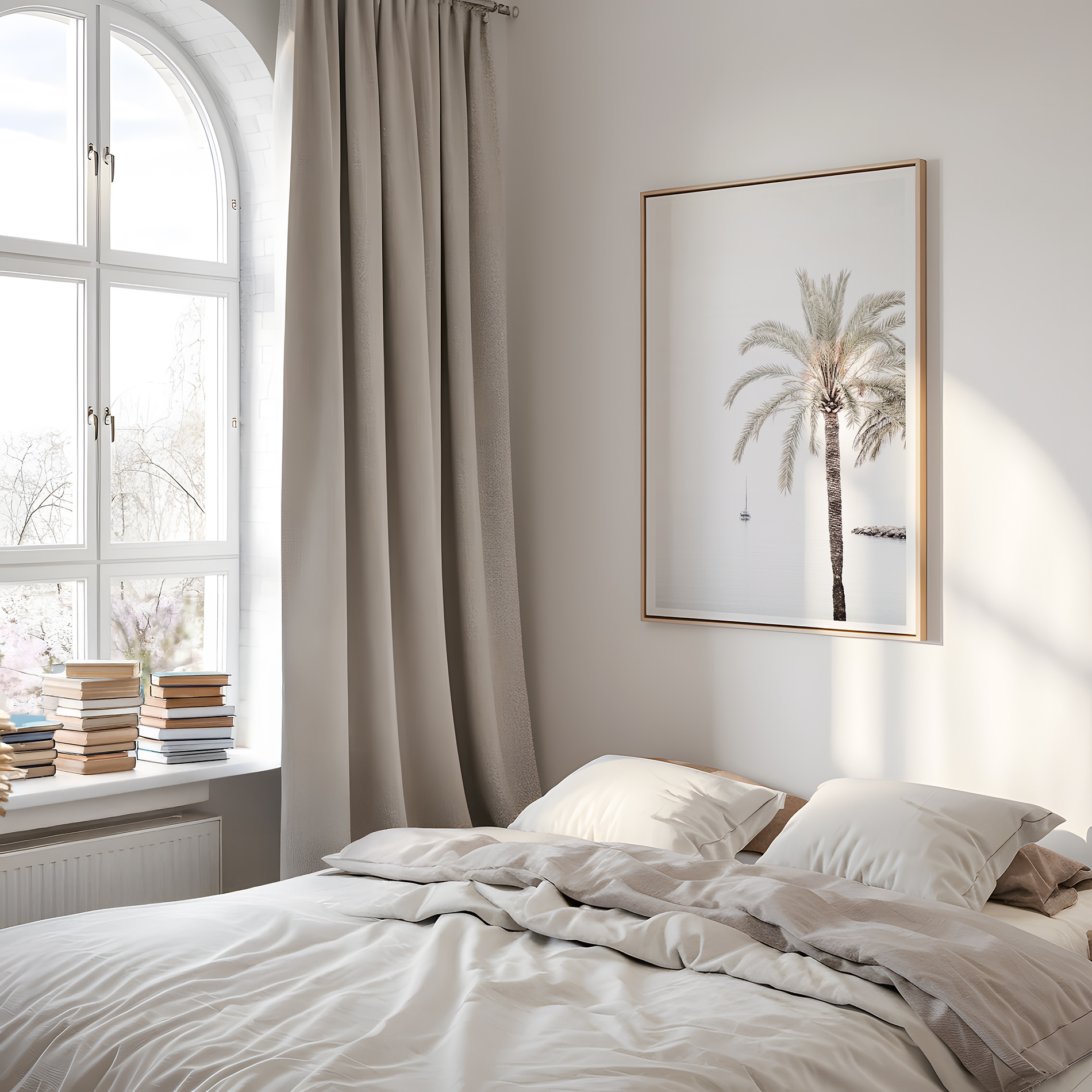 Palm Tree No 7 - Fine art print by Cattie Coyle Photography in bedroom. © 2019, all rights reserved.