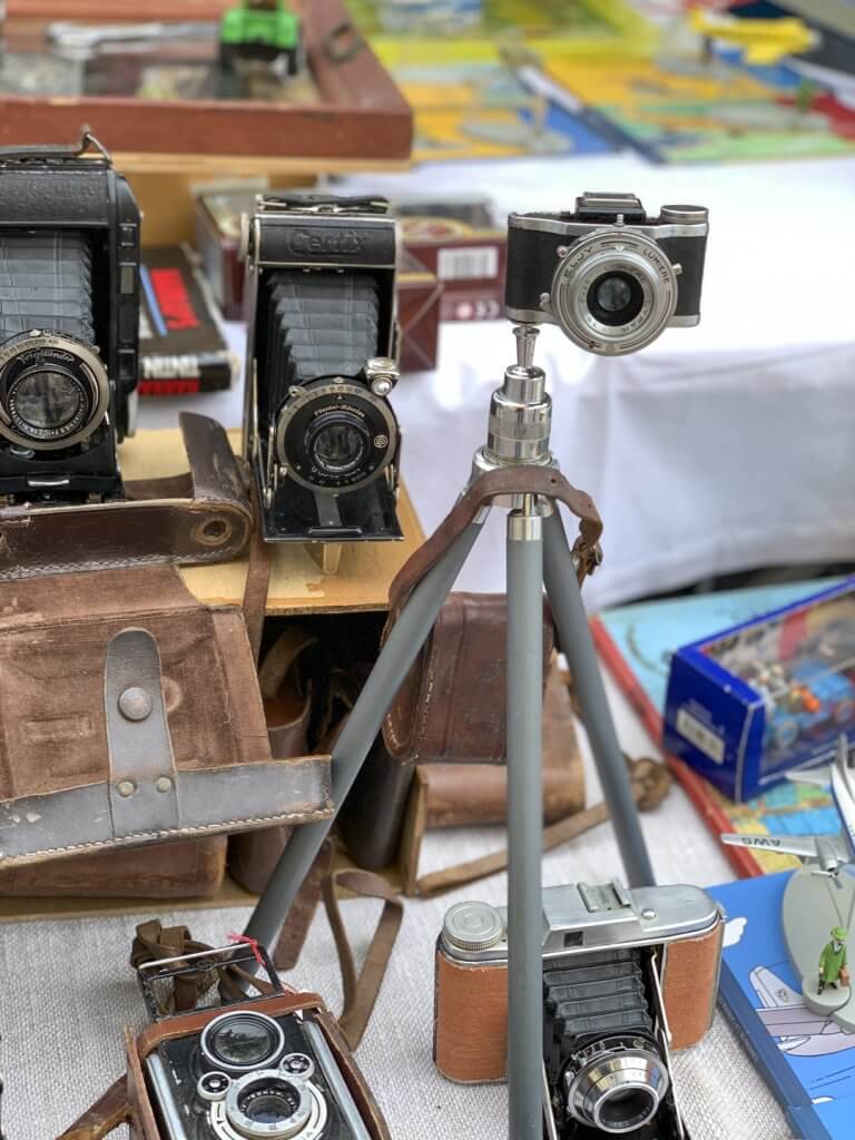 Vintage cameras at the Cours Saleya flea market, Nice France by Cattie Coyle Photography. © 2019, all rights reserved.