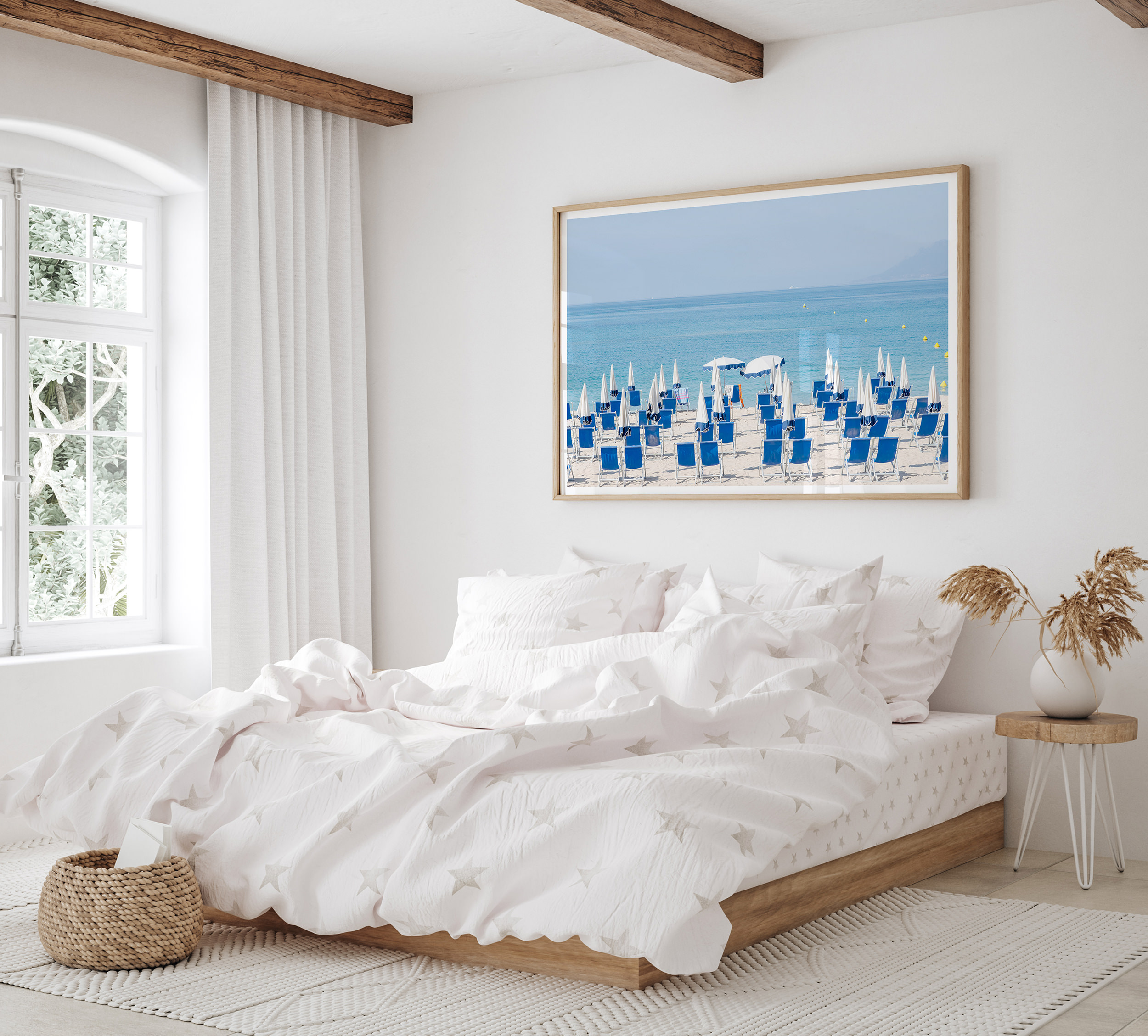 Framed art prints: Morning in Cannes by Cattie Coyle Photography in bedroom. © 2019, all rights reserved.
