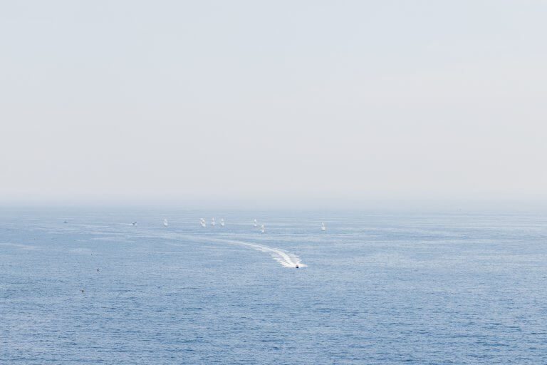 View of the Mediterranean and boats from the Basse Corniche, French Riviera, by Cattie Coyle Photography. © 2019, all rights reserved.
