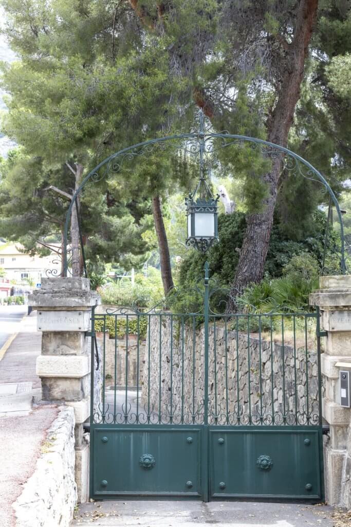 Gate to Bono's house, Les Roses, Eze-Bord-de-Mer, France, by Cattie Coyle Photography. © 2019, all rights reserved.