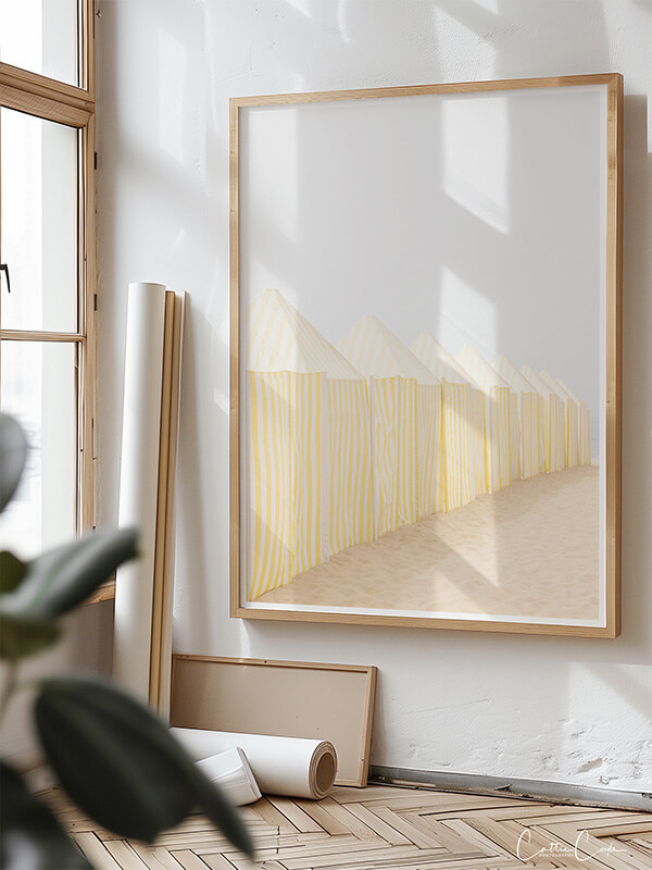 On The Beach No 1 - Fine art print by Cattie Coyle Photography in living room. © 2024, all rights reserved.