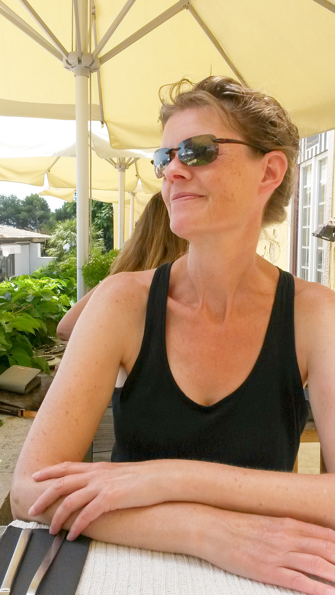 Cattie Coyle in Portugal wearing Maui Jim sunglasses